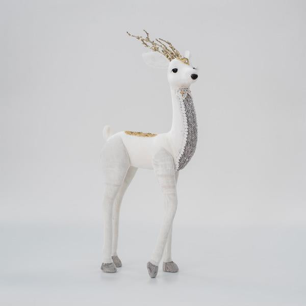 Figurina Craciun EUROLAMP ,Ren catifea, auriu si alb, 19x45x8cm