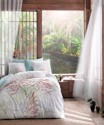 Lenjerie de pat dublu, bumbac 100% satinat, 4 piese, 230x260 cm, TAC Benicia verde