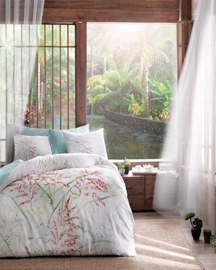 Lenjerie de pat dublu, bumbac 100% satinat, 4 piese, 230x260 cm, TAC Benicia verde