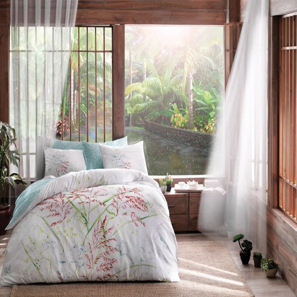 Lenjerie de pat dublu, bumbac 100% satinat, 4 piese, 230x260 cm, TAC Benicia verde