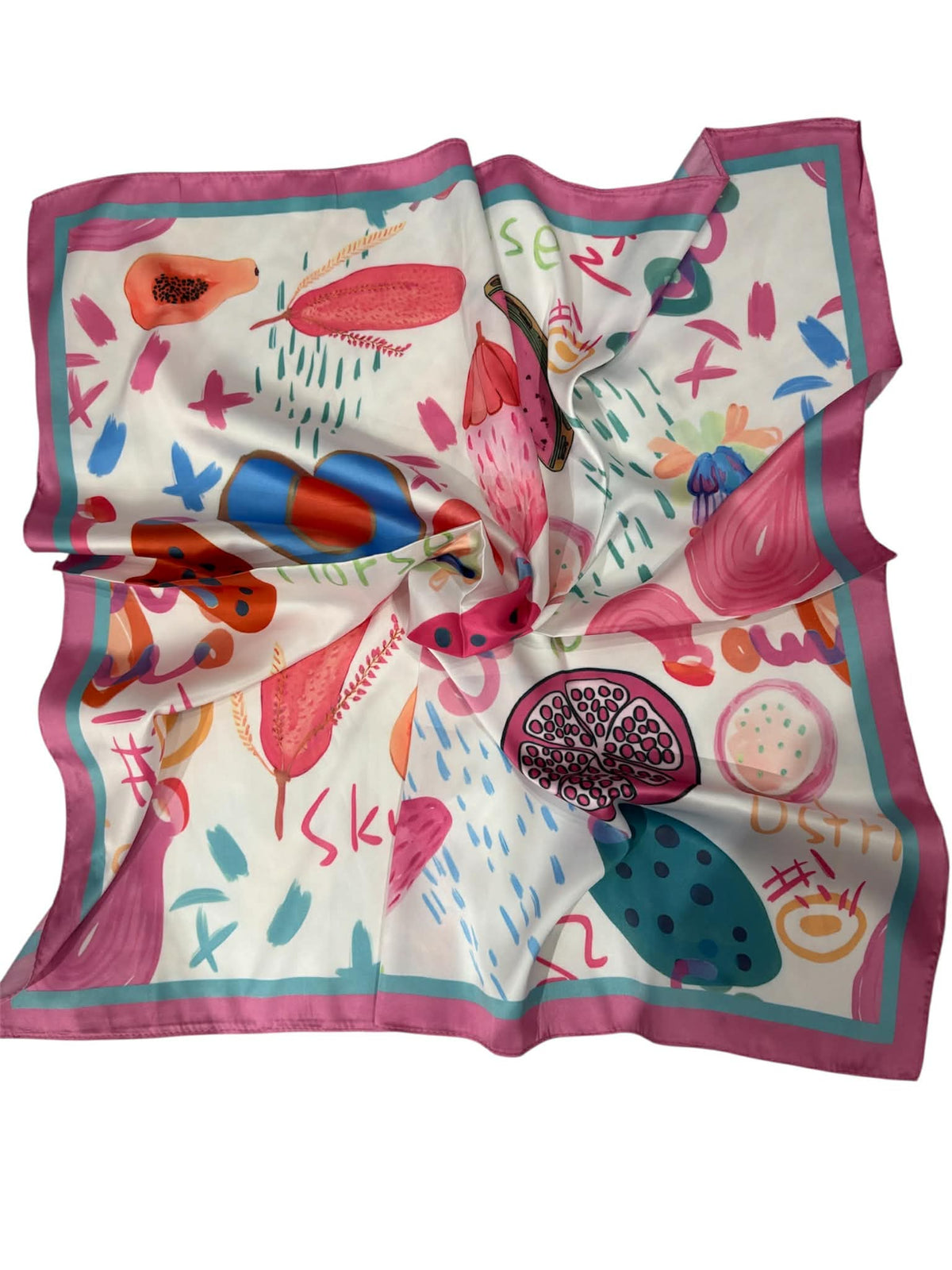 Esarfa de dama,  65x65 cm, 10% matase 90% vascoza, cu imprimeu, multicolor