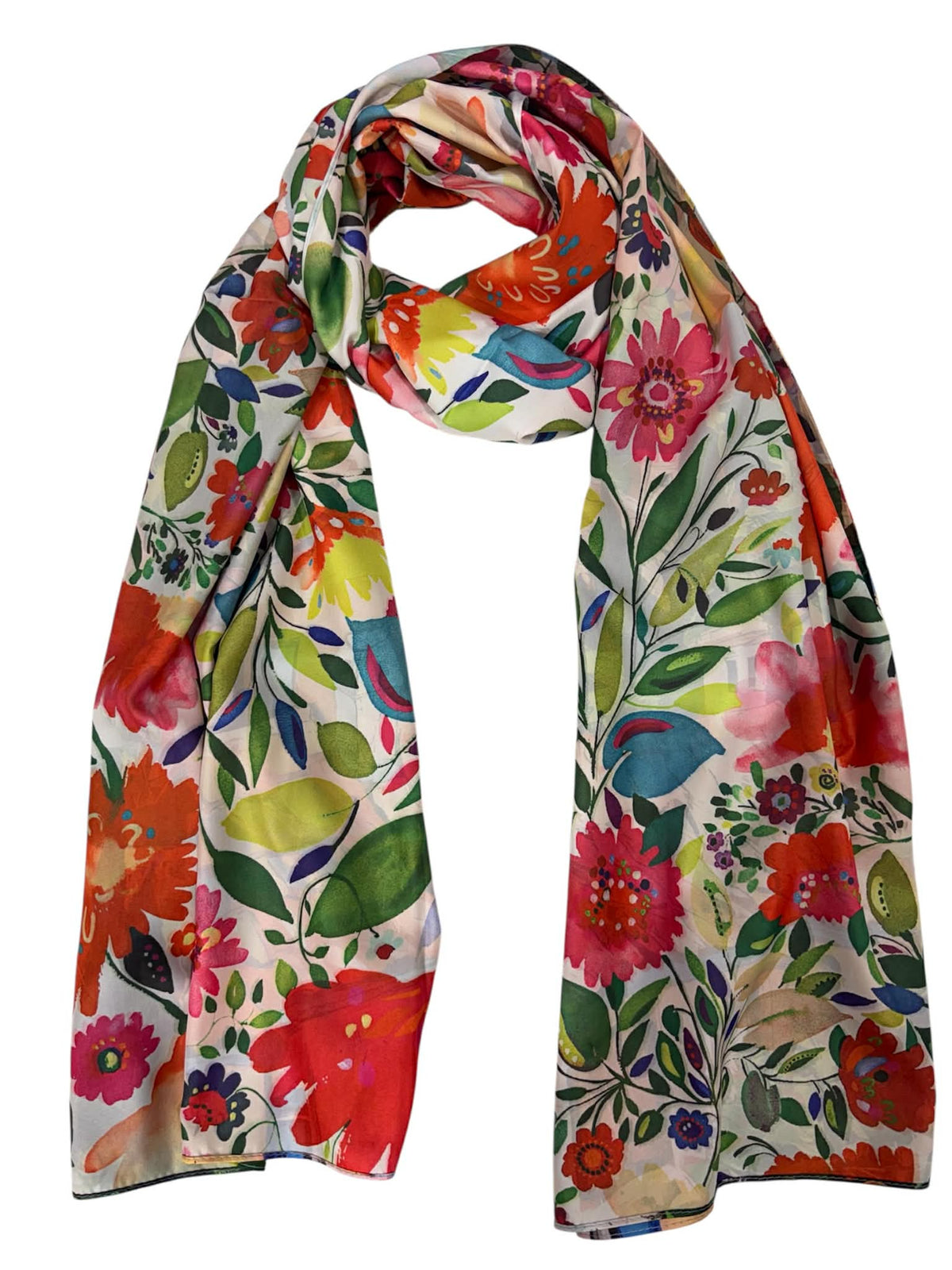 Esarfa tip sal doua fete pictata , matase, multicolora, 180x70cm