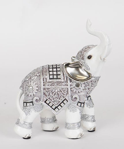 Decoratiune elefant din rasina, alb-argintiu, 20x9x23.5 cm