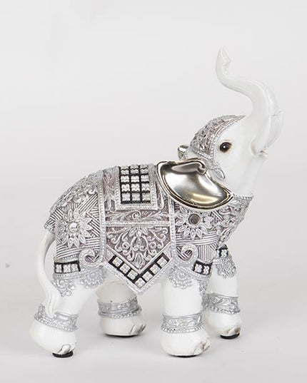 Decoratiune elefant din rasina, alb-argintiu, 20x9x23.5 cm