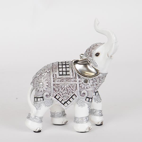 Decoratiune elefant din rasina, alb-argintiu, 20x9x23.5 cm