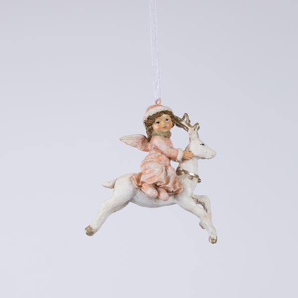 Figurina de Craciun, polirasina, fata cu ren, 8, 5x5x9, 5cm