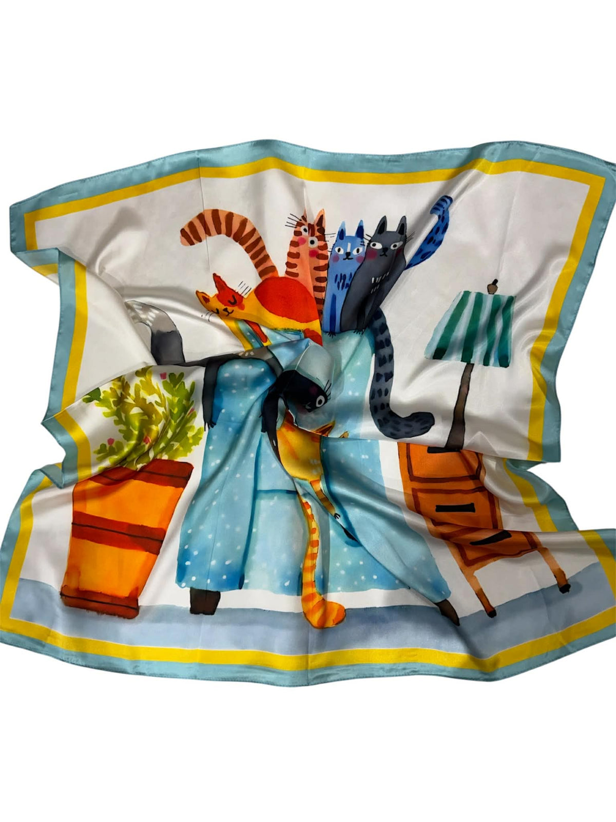 Esarfa de dama,  65x65 cm, 18% matase 72% vascoza,tip batic ,multicolora, design pisici