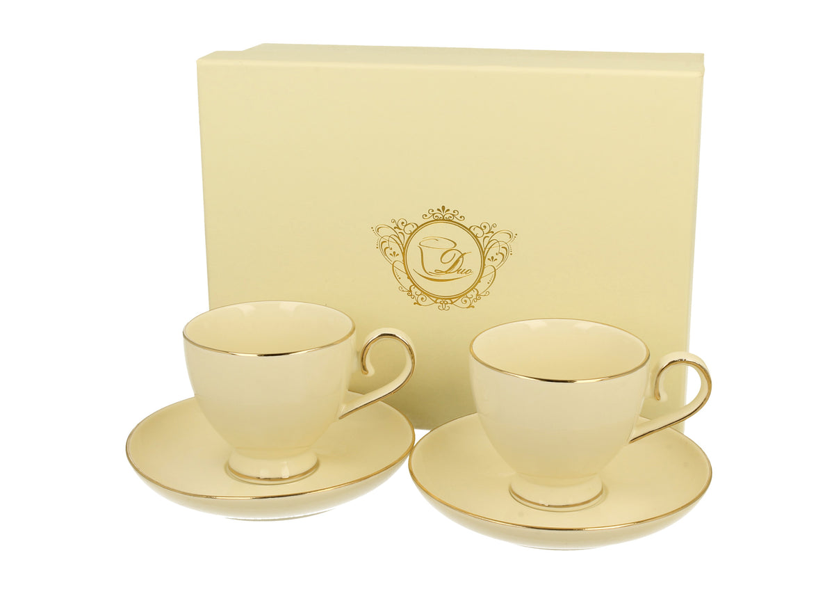 Set 2 cești de espresso cu farfurioare, din portelan VICTORIA, 150 ml