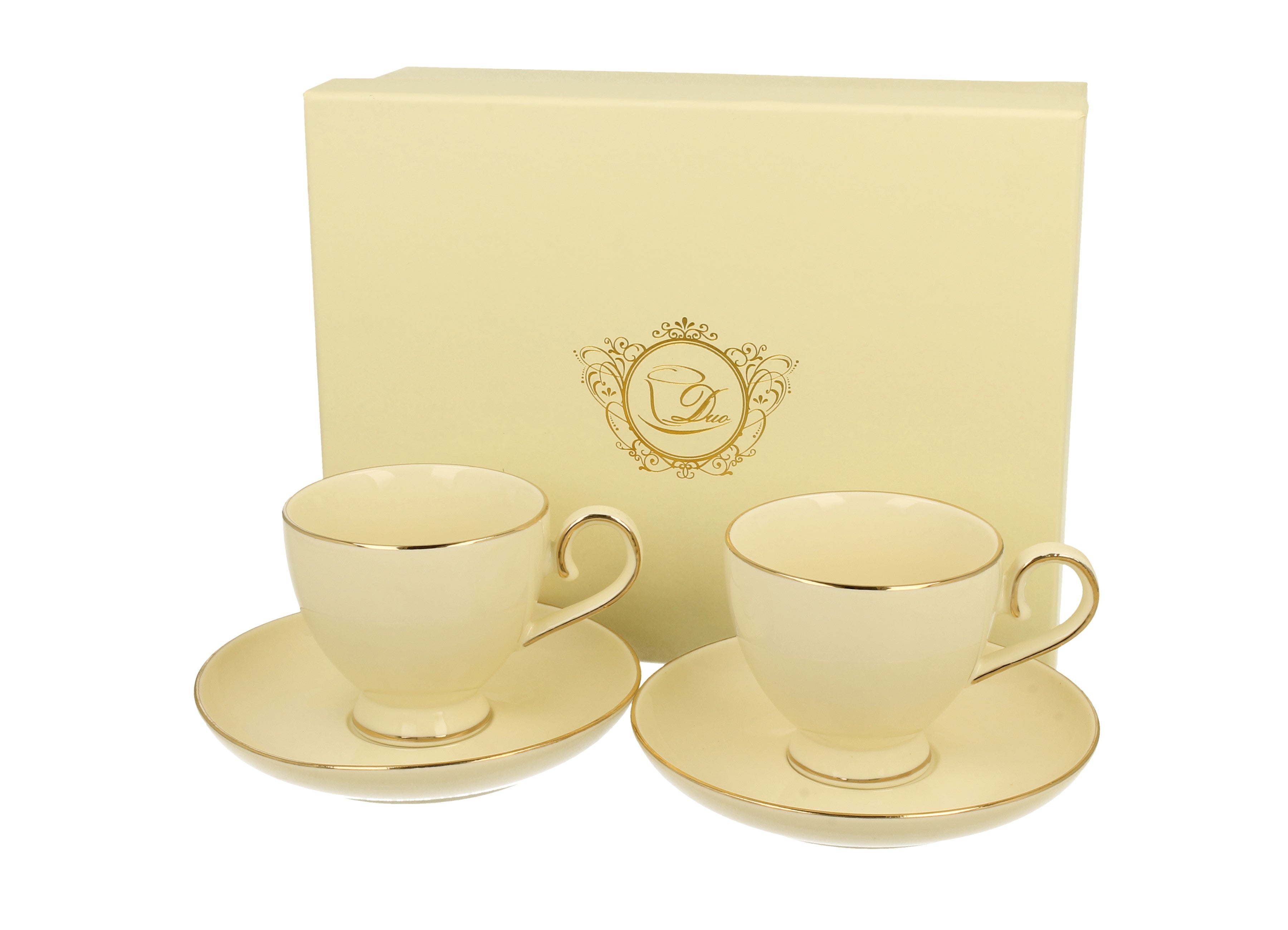 Set 2 cești de espresso cu farfurioare, din portelan VICTORIA, 150 ml