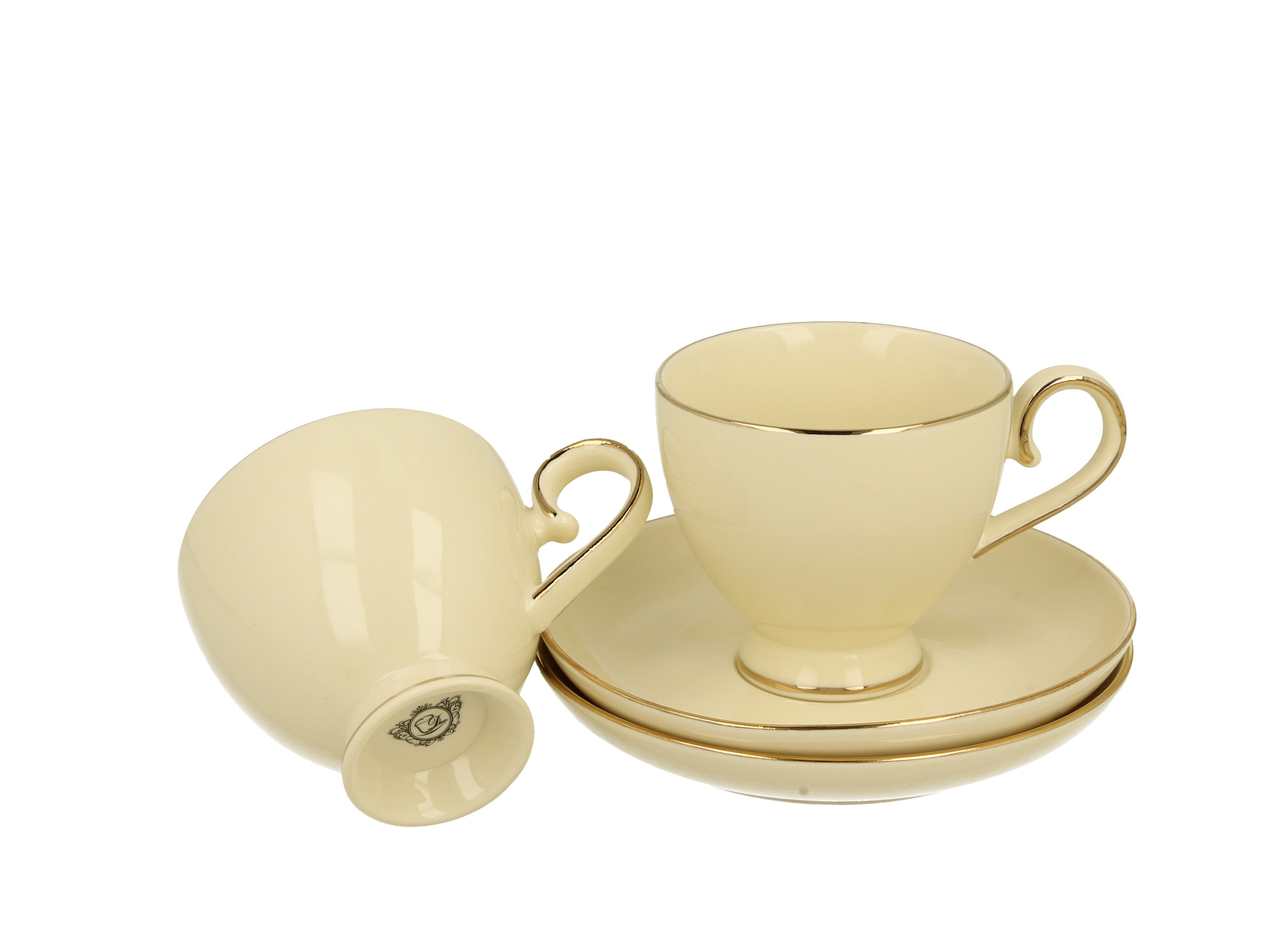 Set 2 cești de espresso cu farfurioare, din portelan VICTORIA, 150 ml