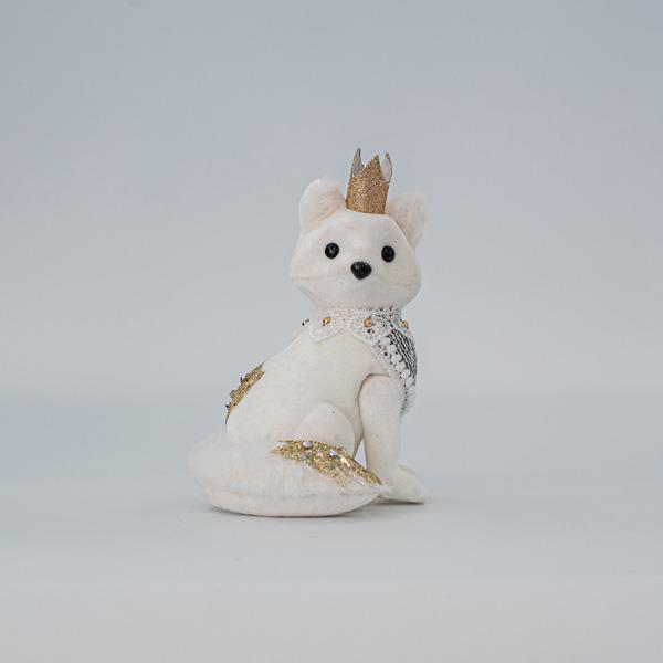 Decoratiune de Craciun, veverita, velur, auriu si alb, 14x13x7cm, catifea/ polistiren