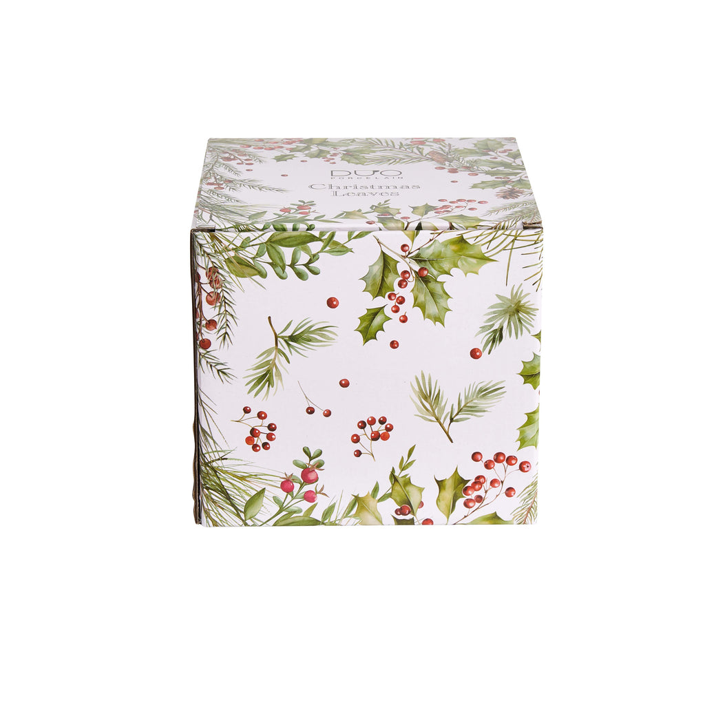 Set pentru ceai, Duo Gift, Christmas Leaves, portelan alb-crem, capacitate 350 ml