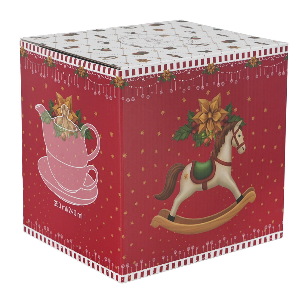 Set pentru ceai, de Craciun, Ornament Joy, Include ceainic cu ceasca si farfurie, 350 ml