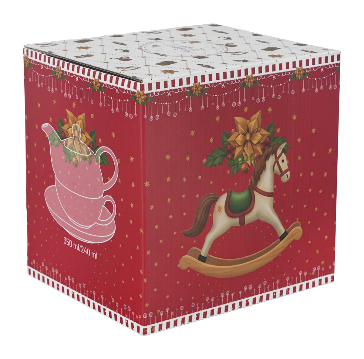 Set pentru ceai, de Craciun, Ornament Joy, Include ceainic cu ceasca si farfurie, 350 ml