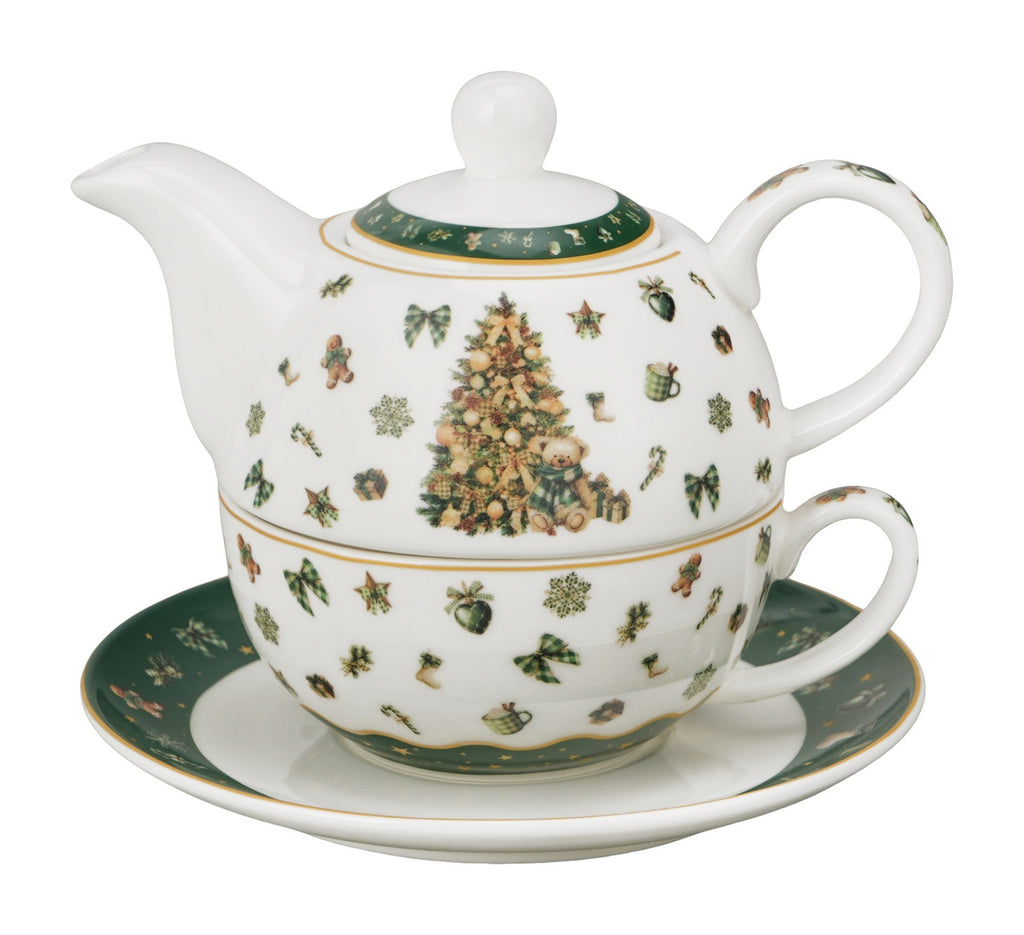 Set pentru ceai, de Craciun, Tree Sparkle, Include ceainic cu ceasca si farfurie, 350 ml