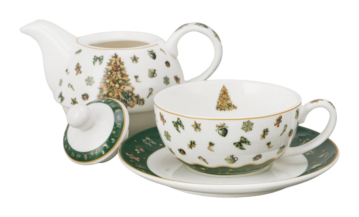 Set pentru ceai, de Craciun, Tree Sparkle, Include ceainic cu ceasca si farfurie, 350 ml