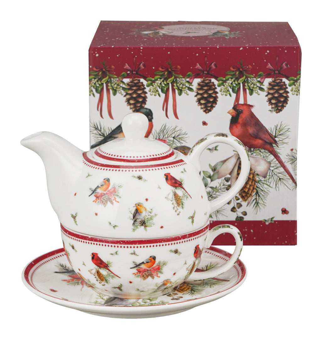 Set pentru ceai, de Craciun, Birds of Winter, Include ceainic cu ceasca si farfurie, 350 ml