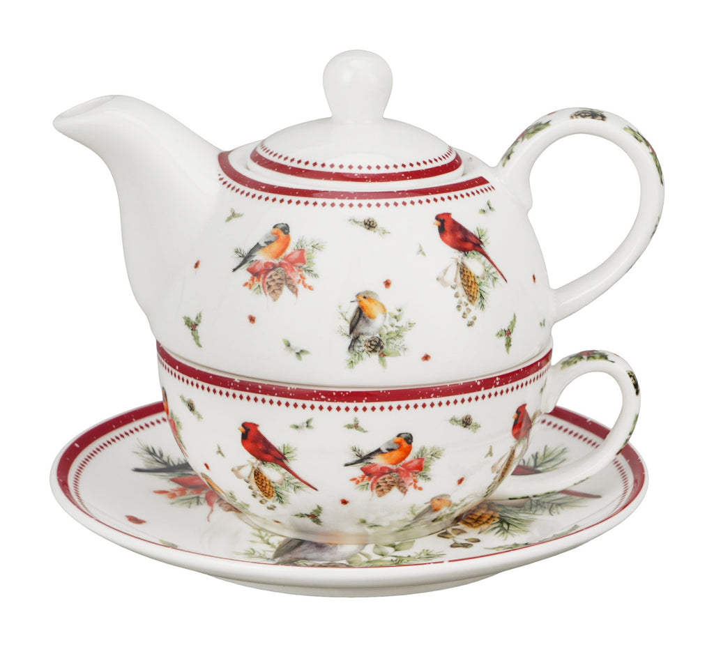 Set pentru ceai, de Craciun, Birds of Winter, Include ceainic cu ceasca si farfurie, 350 ml