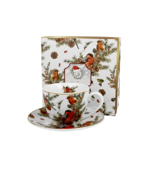 Set ceașcă și farfurie Christmas Birds, 250ml - Victoria home deco