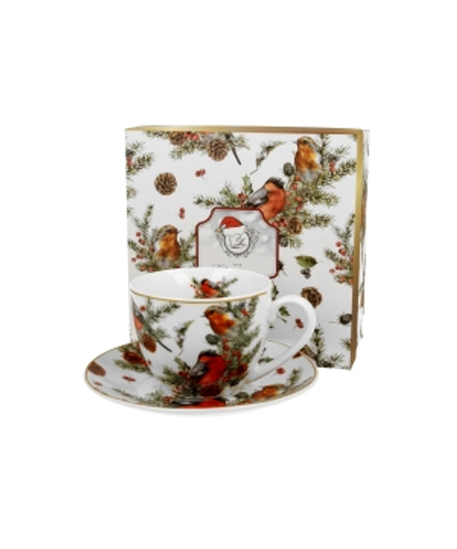 Set ceașcă și farfurie Christmas Birds, 250ml - Victoria home deco
