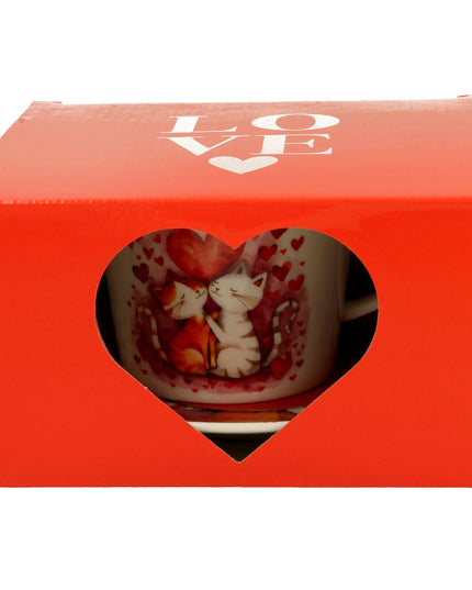 Set ceasca cu farfurie, Loving Cats, din portelan, 240 ml, DUO