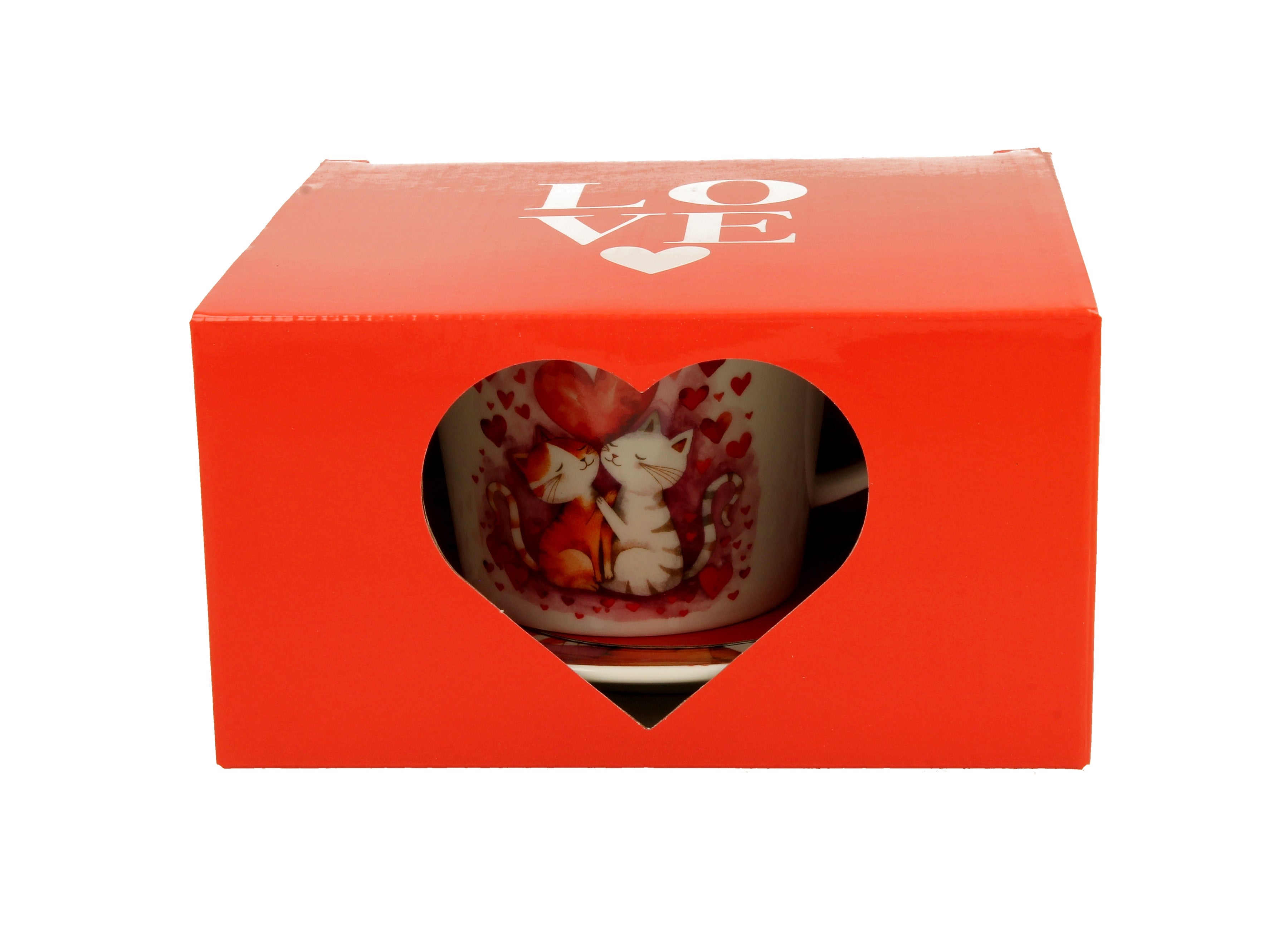 Set ceasca cu farfurie, Loving Cats, din portelan, 240 ml, DUO
