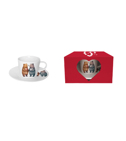 Set ceasca cu farfurie, Duo, Ursi 1, din portelan, 240 ml