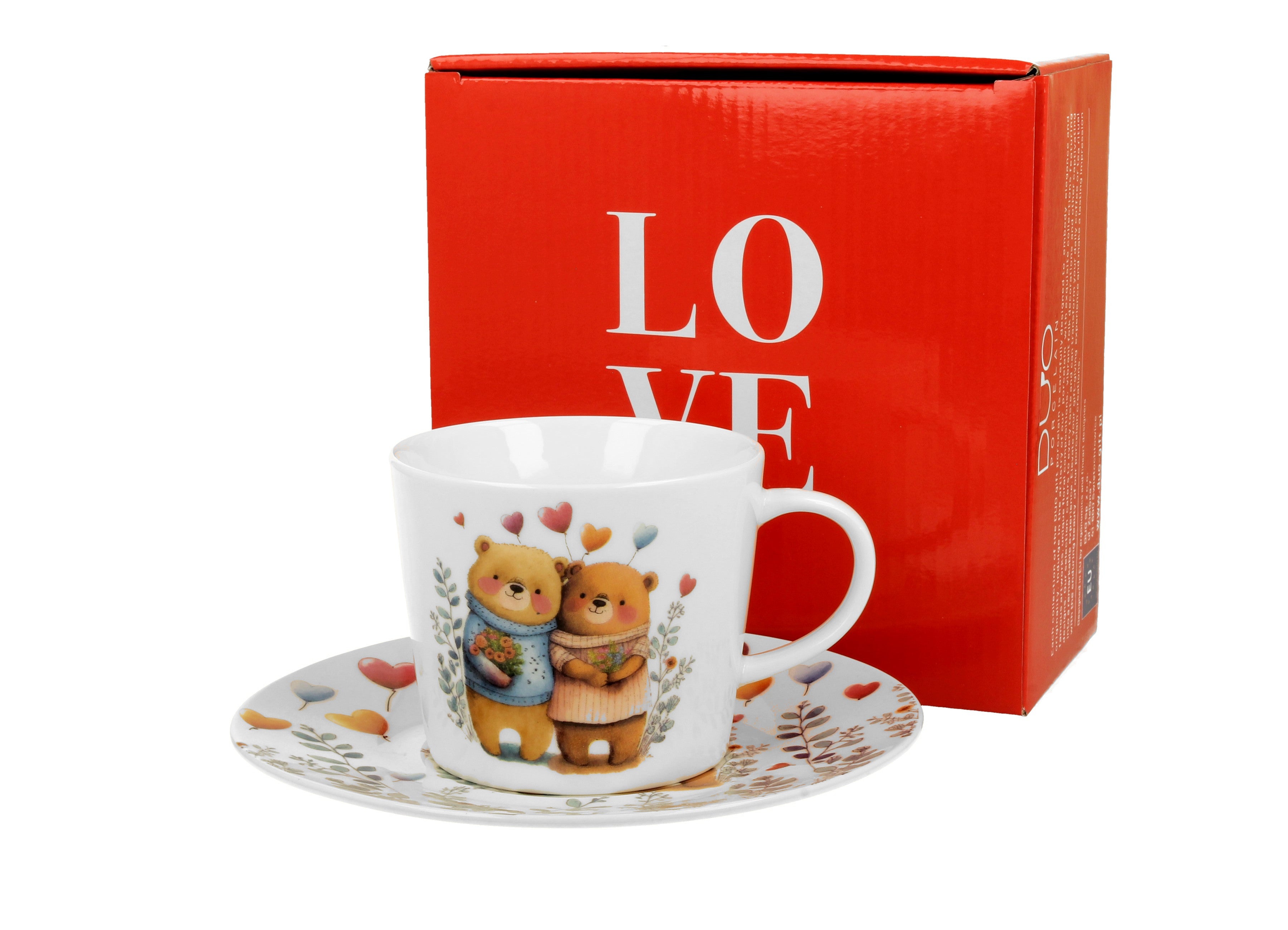 Set ceasca cu farfurie, Duo, Ursuleti 2, din portelan, 240 ml