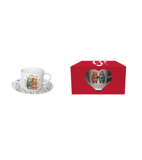 Set ceasca cu farfurie, Duo, Ursuleti 2, din portelan, 240 ml