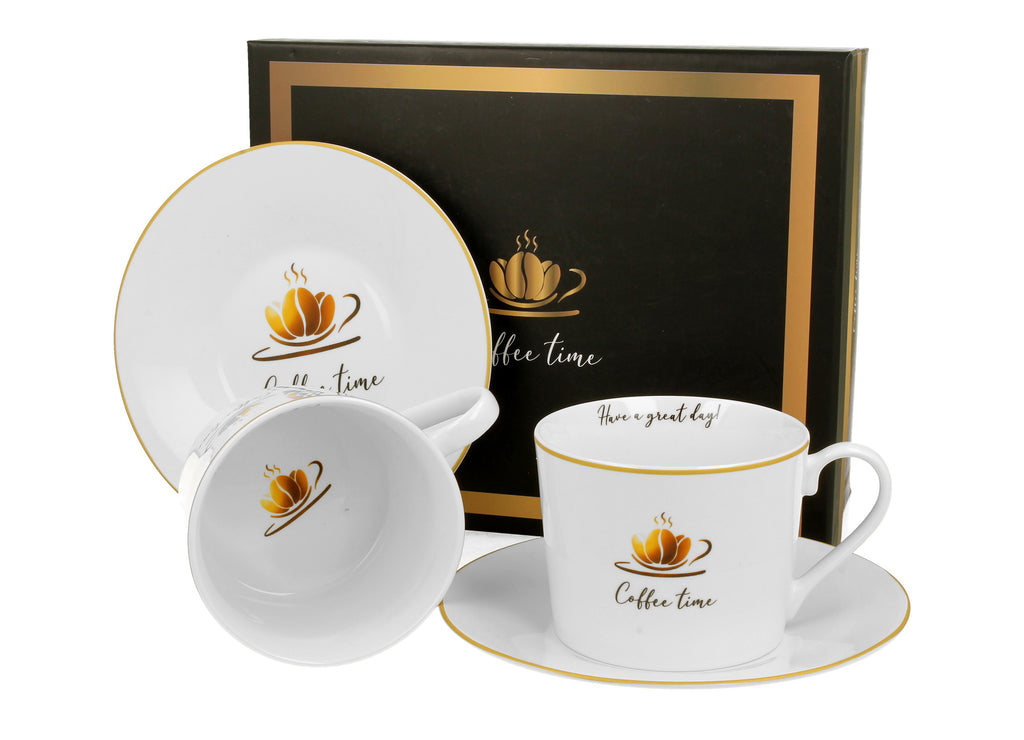 Set de 2 cesti si farfurie, Coffe Time 1,  portelan, multicolor, 230 ml - Victoria home deco