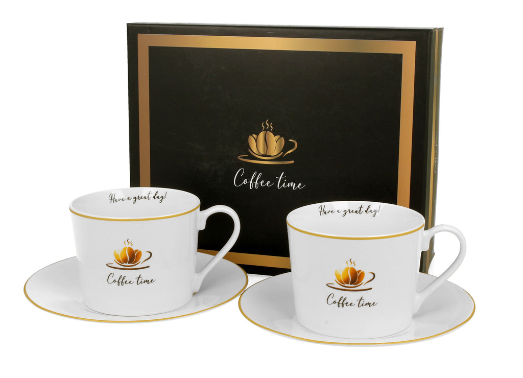 Set de 2 cesti si farfurie, Coffe Time 1,  portelan, multicolor, 230 ml - Victoria home deco