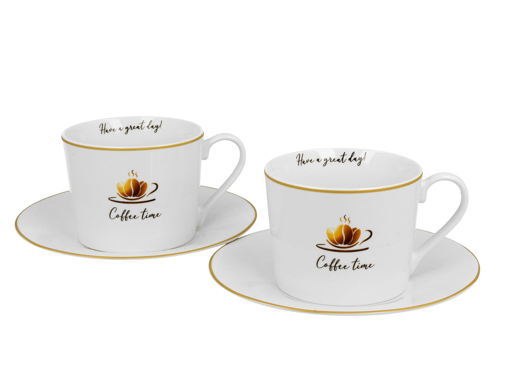 Set de 2 cesti si farfurie, Coffe Time 1,  portelan, multicolor, 230 ml - Victoria home deco