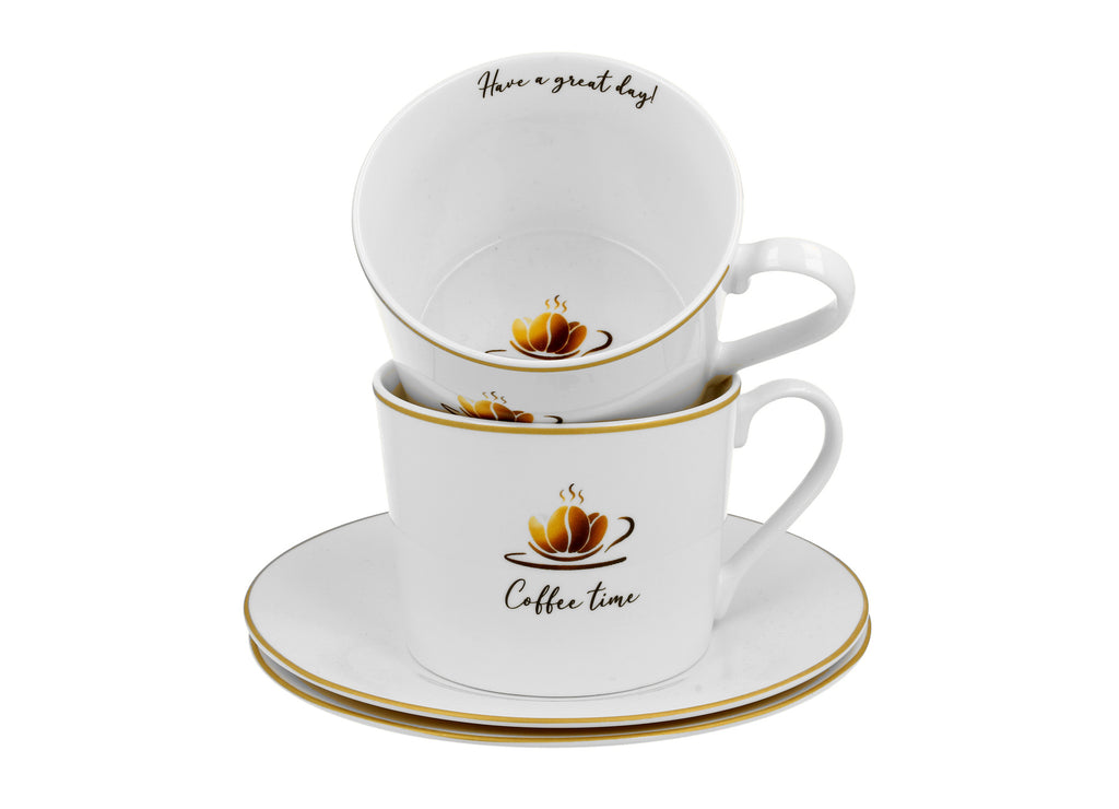 Set de 2 cesti si farfurie, Coffe Time 1,  portelan, multicolor, 230 ml - Victoria home deco