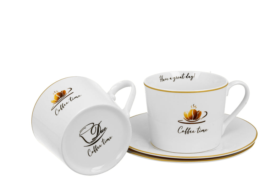 Set de 2 cesti si farfurie, Coffe Time 1,  portelan, multicolor, 230 ml - Victoria home deco