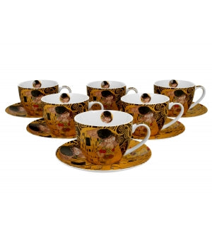 Set 6 cesti si farfurioare THE KISS BROWN inspirate de Klimt 250 ml - Victoria home deco