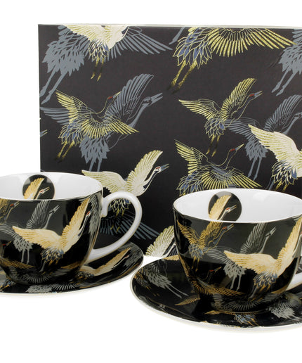Set de 2 cani de 250 ml cu farfurioare CRANES BY NIGHT - Victoria home deco