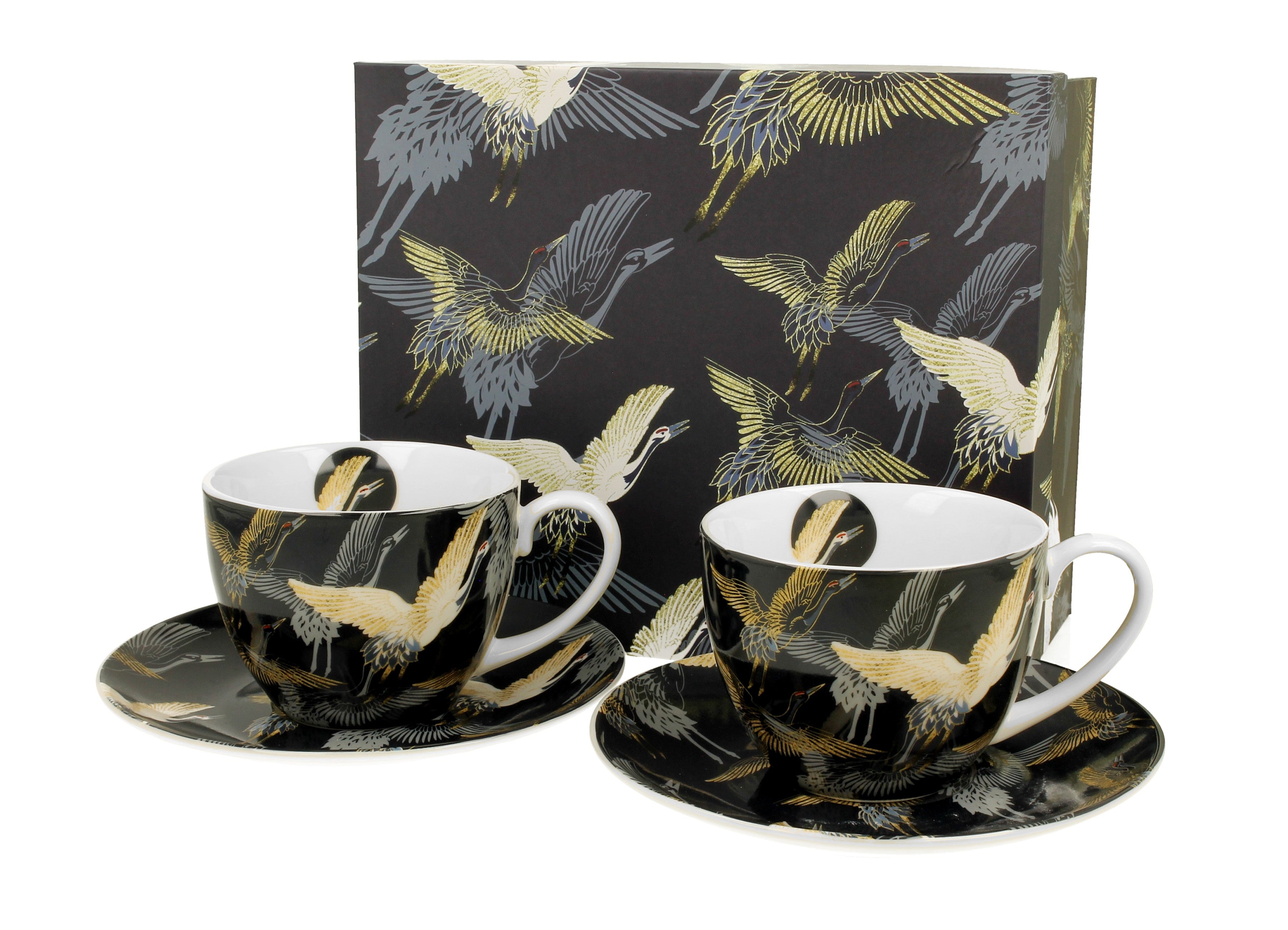 Set de 2 cani de 250 ml cu farfurioare CRANES BY NIGHT - Victoria home deco