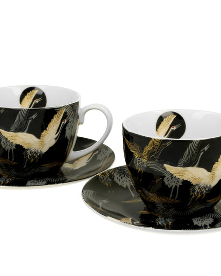 Set de 2 cani de 250 ml cu farfurioare CRANES BY NIGHT - Victoria home deco