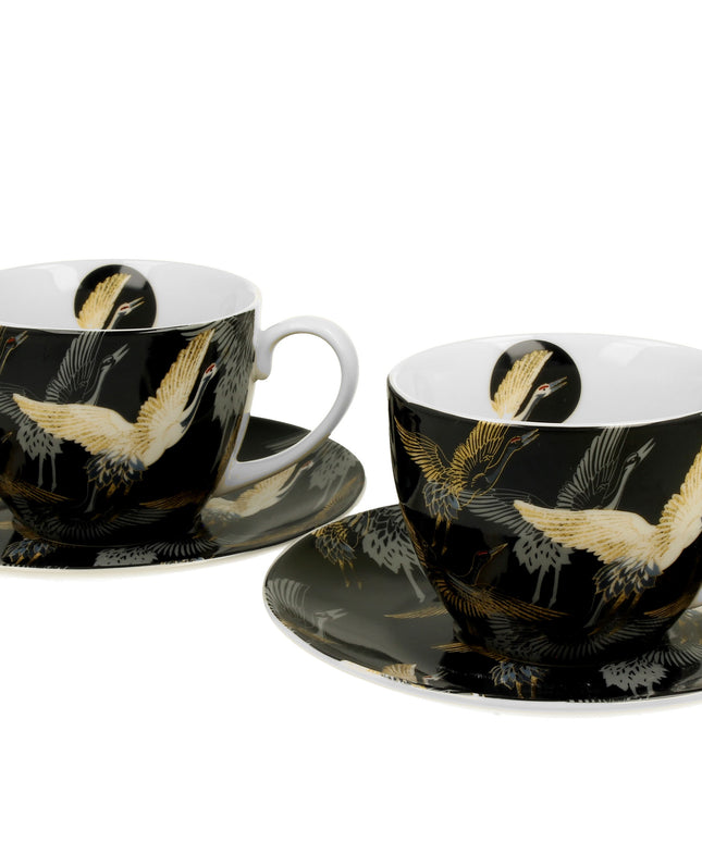 Set de 2 cani de 250 ml cu farfurioare CRANES BY NIGHT - Victoria home deco