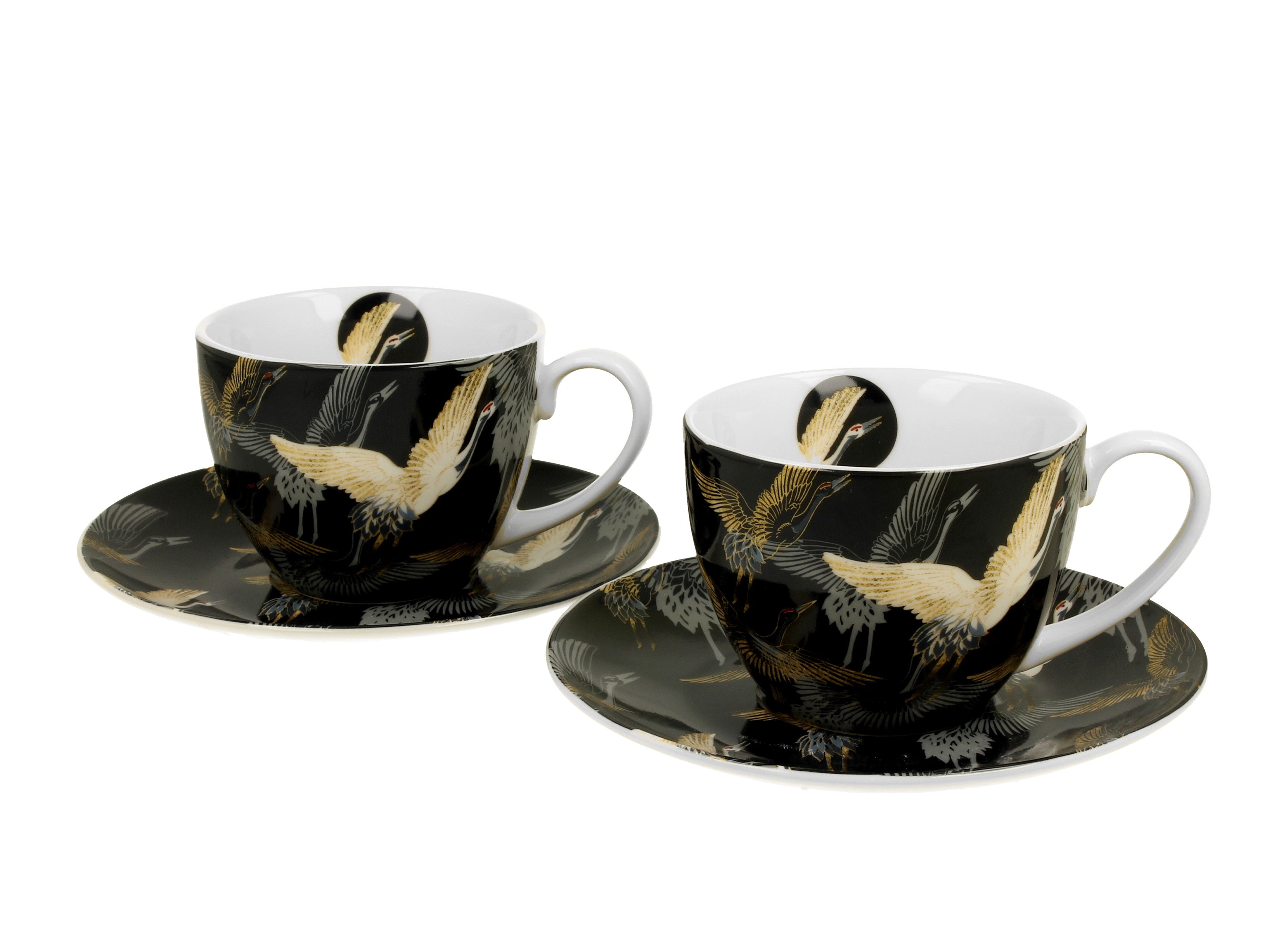 Set de 2 cani de 250 ml cu farfurioare CRANES BY NIGHT - Victoria home deco