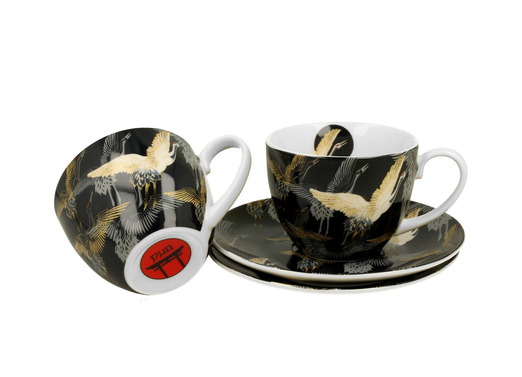 Set de 2 cani de 250 ml cu farfurioare CRANES BY NIGHT - Victoria home deco