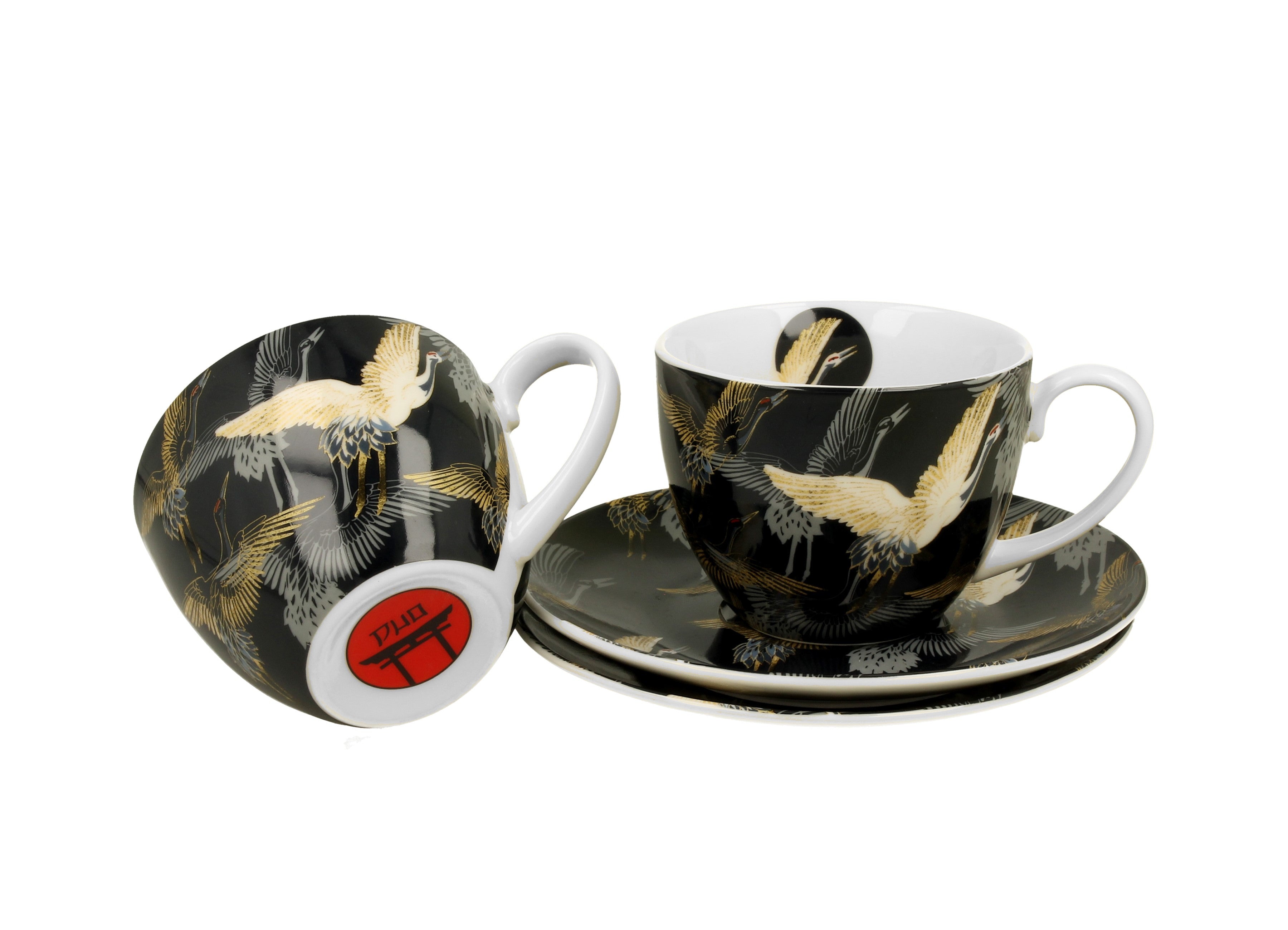 Set de 2 cani de 250 ml cu farfurioare CRANES BY NIGHT - Victoria home deco