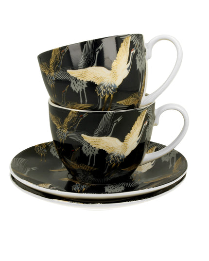 Set de 2 cani de 250 ml cu farfurioare CRANES BY NIGHT - Victoria home deco