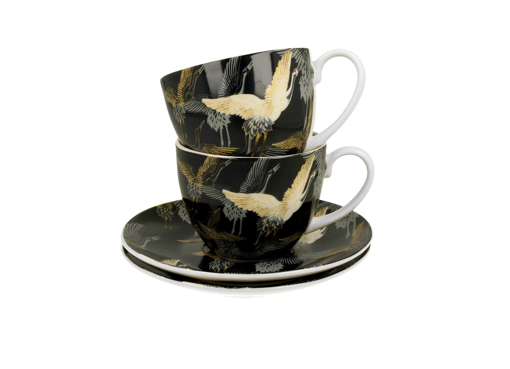 Set de 2 cani de 250 ml cu farfurioare CRANES BY NIGHT - Victoria home deco