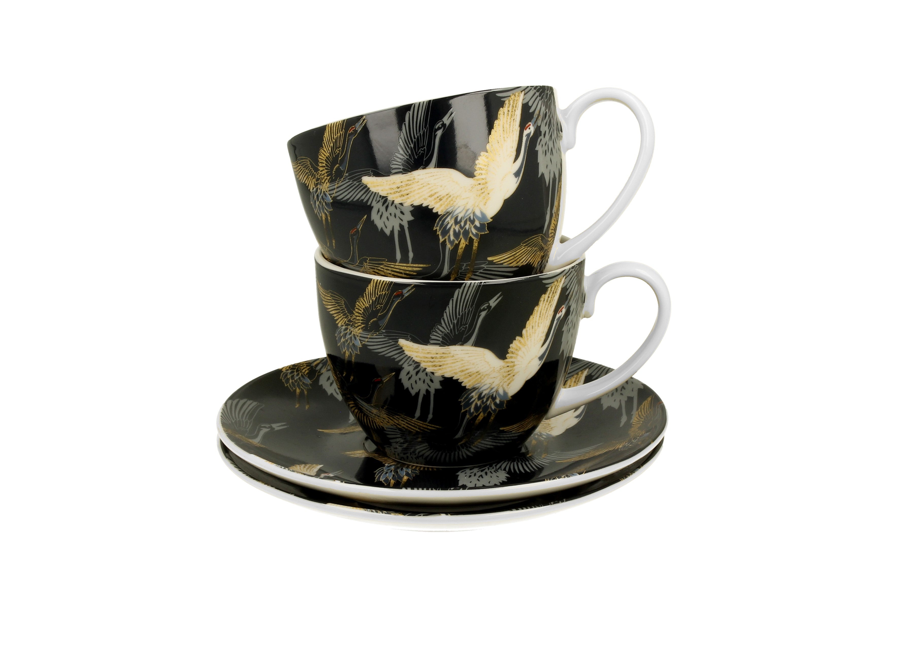 Set de 2 cani de 250 ml cu farfurioare CRANES BY NIGHT - Victoria home deco
