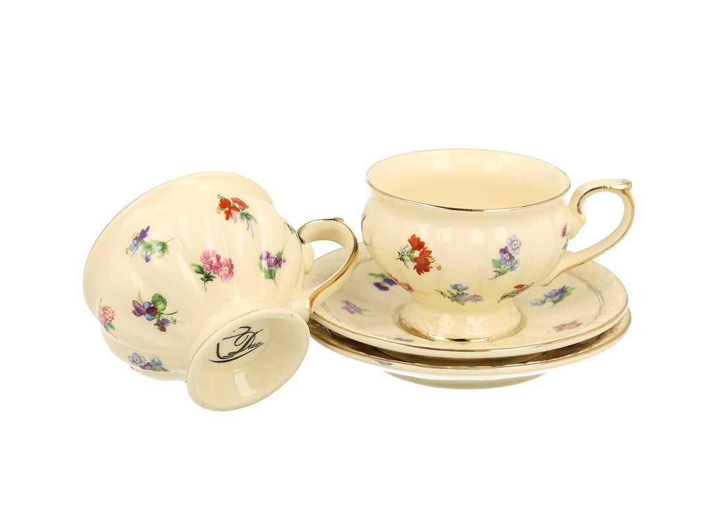 Set 2 cesti de cafea cu farfurie, Portelan, Duo England, espresso,  110 ml - Victoria home deco