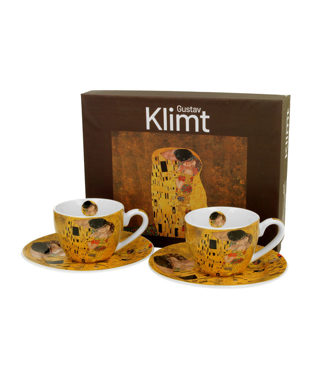 Set de doua cesti si farfurioare espresso The Kiss Clasic, inspirate de Gustav Klimt, 90 ml