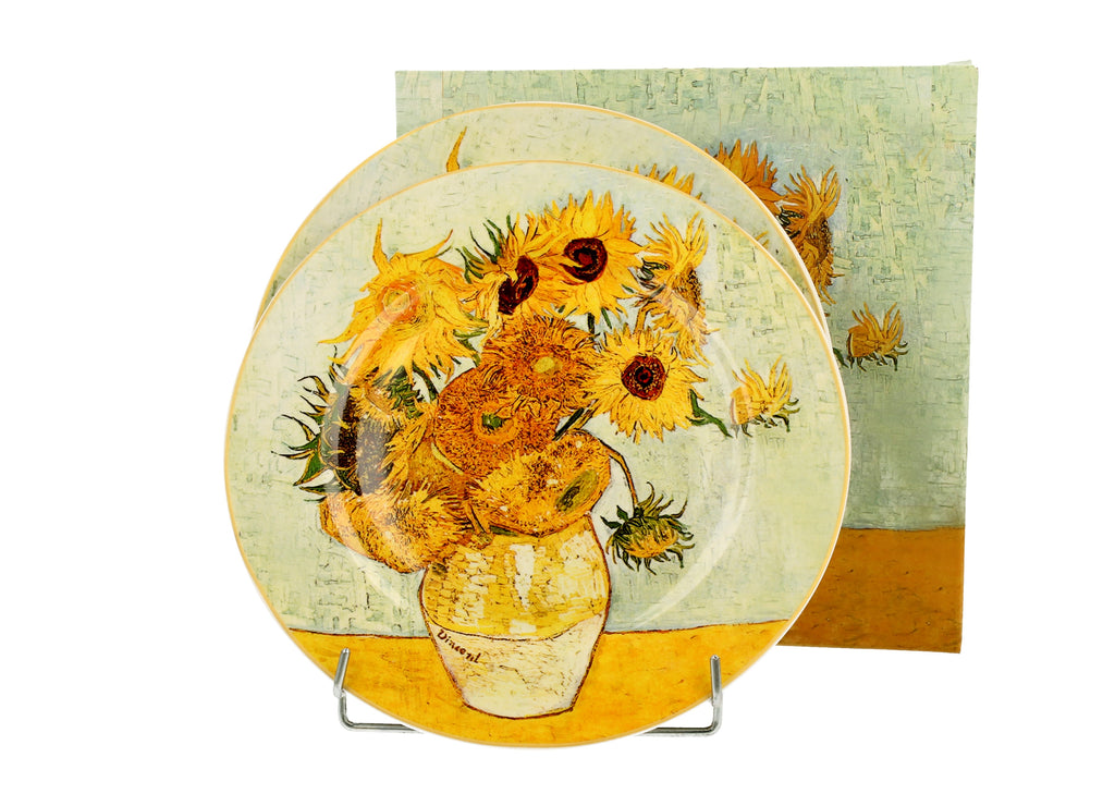 Set de 2 farfurii de portelan pentru desert, in cutie, 19 cm, Van Gogh: Floarea soarelui - Victoria home deco