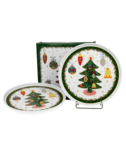 Set 2 farfurii desert cu margine inalta Around Christmas Tree - Victoria home deco