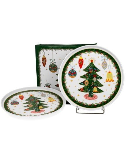 Set 2 farfurii desert cu margine inalta Around Christmas Tree - Victoria home deco